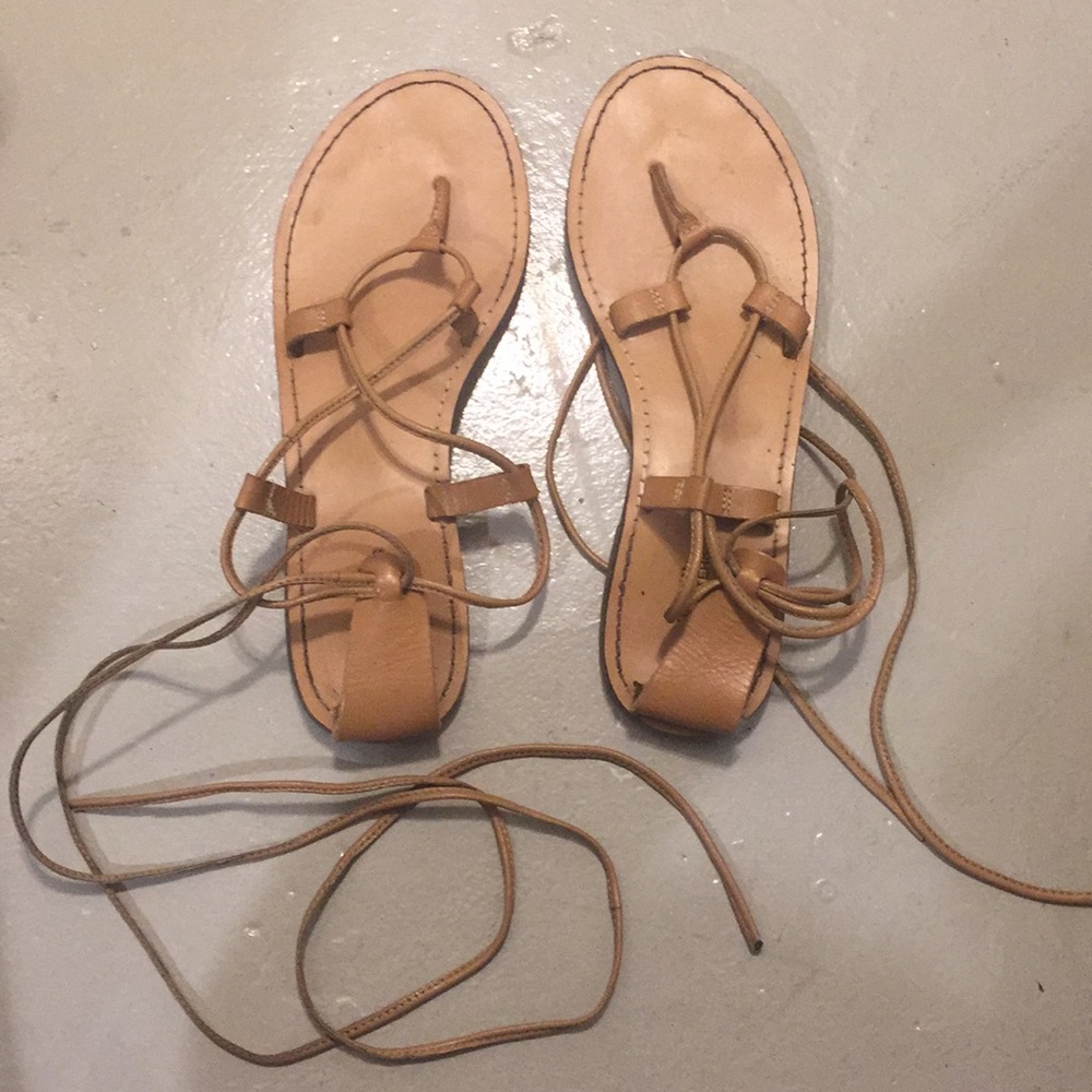 Nude lace up sandals